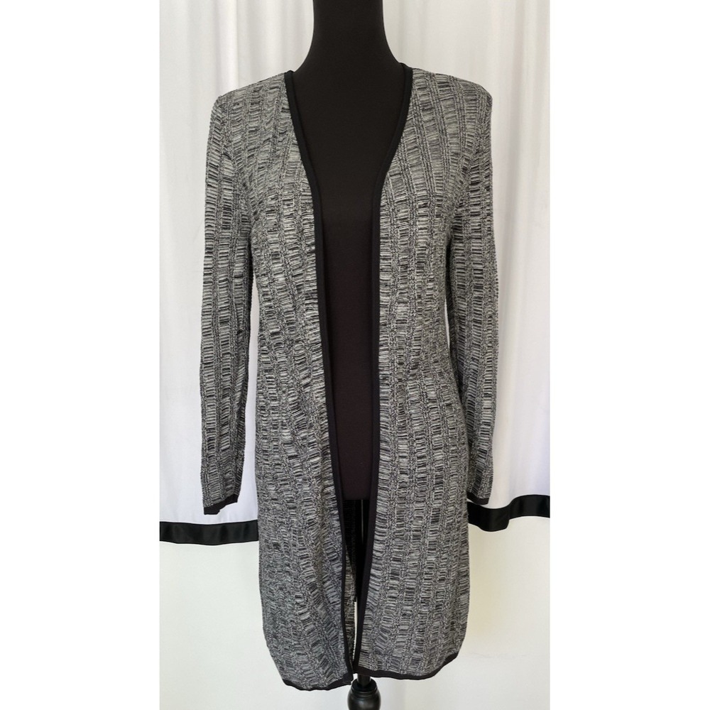 Alfani Open Front 3/4 Sleeve Cardigan Gray Black Womens Size Medium Cotton Blend